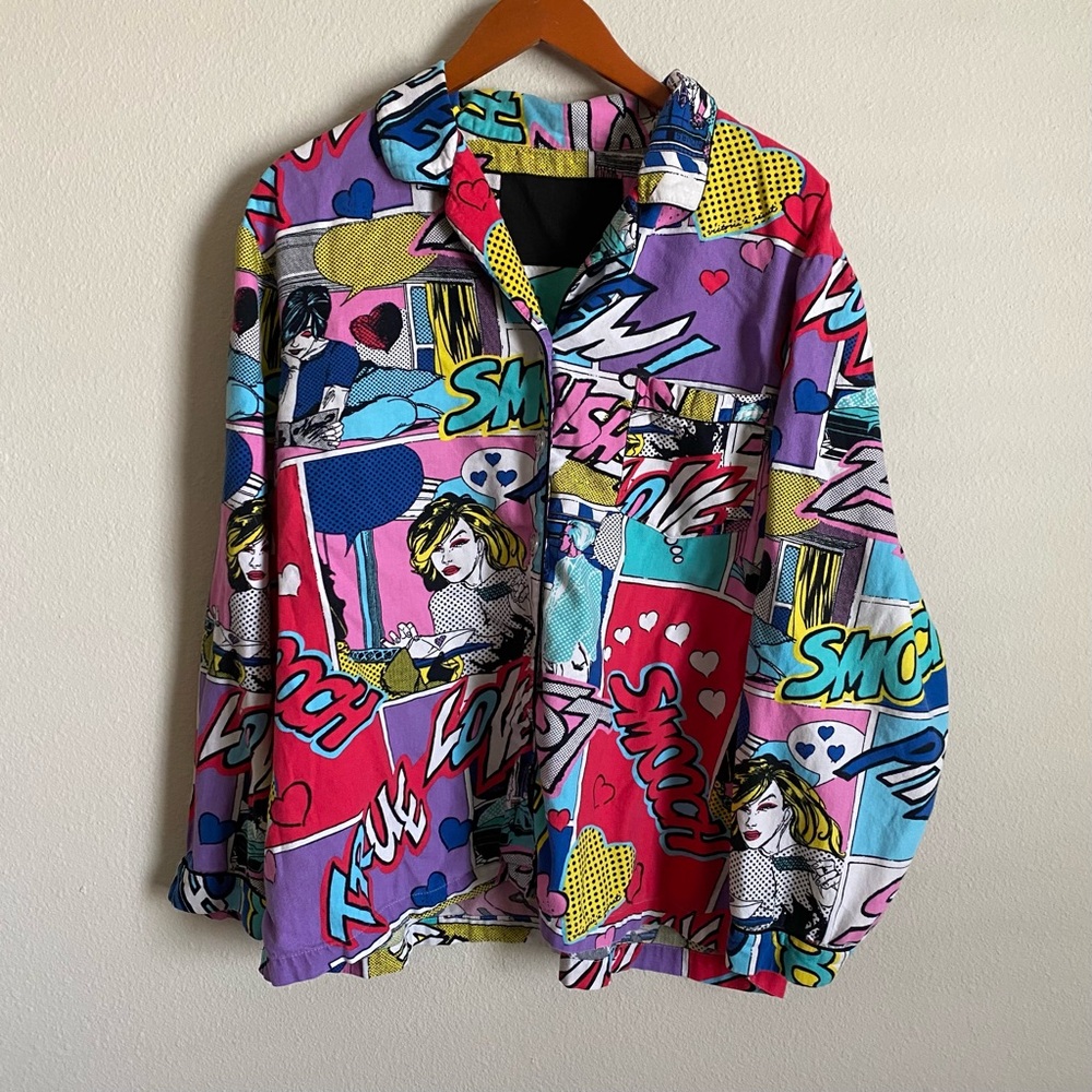 Victorias Secret Comic Book Print Flannel Pajama Top XL